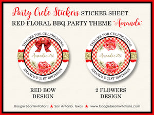 Red Gold BBQ Birthday Party Stickers Circle Sheet Flower Picnic Boogie Bear Invitations Amanda Theme