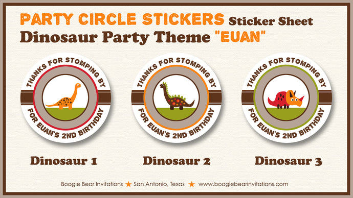 Little Dinosaur Birthday Party Stickers Circle Sheet Round Boogie Bear Invitations Euan Theme