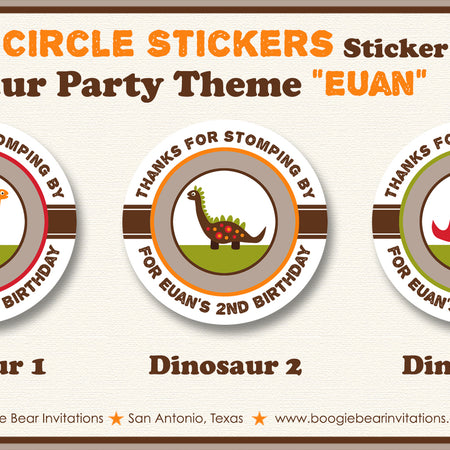 Little Dinosaur Birthday Party Stickers Circle Sheet Round Boogie Bear Invitations Euan Theme