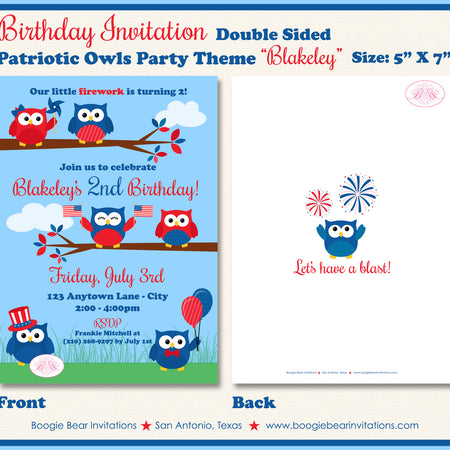 4th of July Birthday Party Invitation Day Owls Boogie Bear Invitations Paperless Printable Printed Blakeley Theme