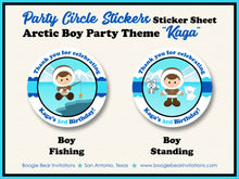 Load image into Gallery viewer, Eskimo Boy Birthday Party Stickers Circle Sheet Round Circle Arctic Tundra Boogie Bear Invitations Kaga Theme