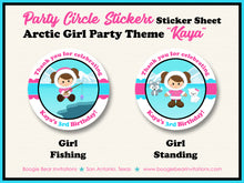 Load image into Gallery viewer, Eskimo Girl Birthday Party Stickers Circle Sheet Round Circle Arctic Tundra Boogie Bear Invitations Kaya Theme