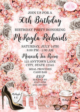 Load image into Gallery viewer, Fashionista Birthday Party Invitation Fashion Chic Black Coral Peach Rose Boogie Bear Invitations McKayla Theme Paperless Printable Printed