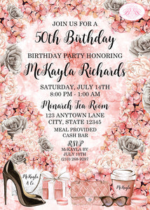 Fashionista Birthday Party Invitation Fashion Chic Black Coral Peach Rose Boogie Bear Invitations McKayla Theme Paperless Printable Printed