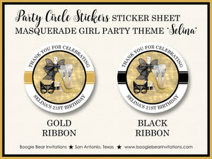 Masquerade Party Stickers Circle Sheet Round Birthday Black Gold Formal Boogie Bear Invitations Selina Theme