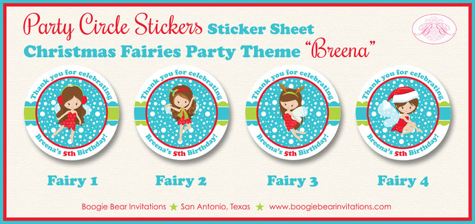Winter Fairy Girl Party Circle Stickers Birthday Christmas Red Boogie Bear Invitations Breena Theme