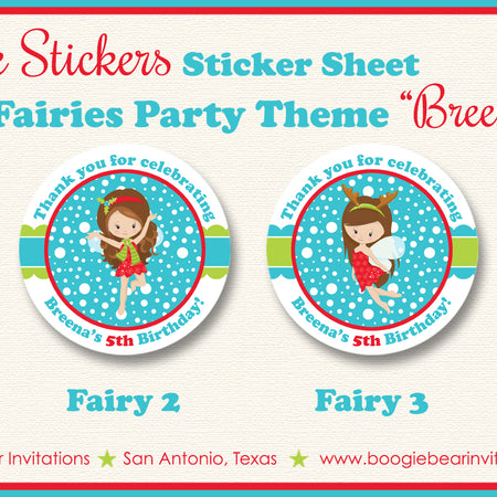 Winter Fairy Girl Party Circle Stickers Birthday Christmas Red Boogie Bear Invitations Breena Theme