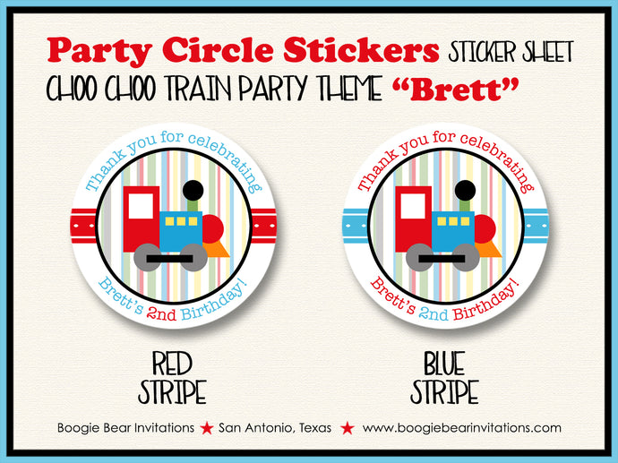 Train Party Stickers Circle Sheet Birthday Choo Choo Boogie Bear Invitations Brett Theme