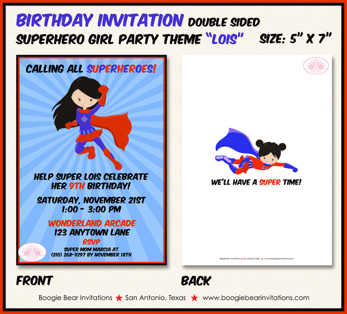 Superhero Girl Birthday Party Invitation Supergirl Boogie Bear Invitations Lois Theme Paperless Printable Printed