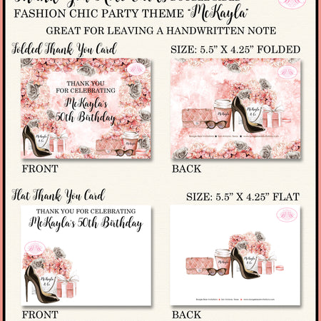 Fashion Chic Party Thank You Cards Birthday Coral Peach Black Heels Shopping & Co Present Boogie Bear Invitations McKayla Theme Printed