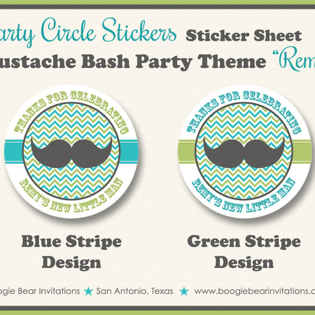 Mustache Bash Baby Shower Party Stickers Green Blue Boogie Bear Invitations Remy Theme