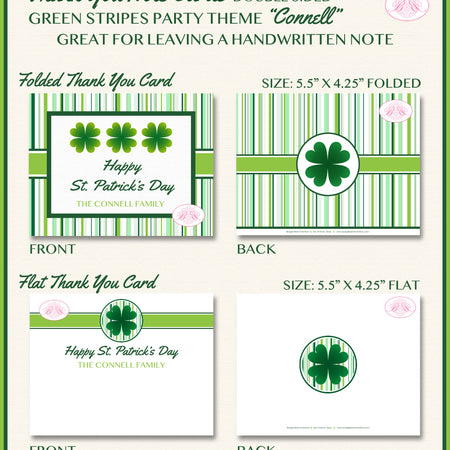 St. Patrick's Day Party Thank You Card Green Stripes Boogie Bear Invitations Connell Theme