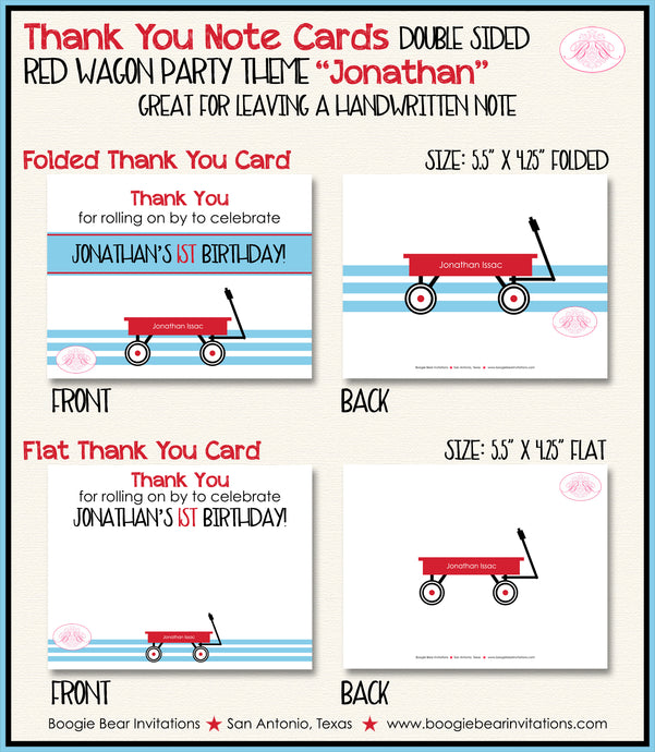 Red Wagon Birthday Party Thank You Card Birthday Blue Modern Boogie Bear Invitations Jonathan Theme Printed