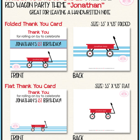 Red Wagon Birthday Party Thank You Card Birthday Blue Modern Boogie Bear Invitations Jonathan Theme Printed