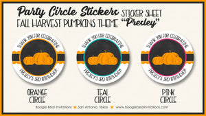 Chalkboard Pumpkin Birthday Party Stickers Circle Sheet Round Circle Fall Harvest Boogie Bear Invitations Presley Theme