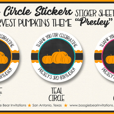 Chalkboard Pumpkin Birthday Party Stickers Fall Harvest Boogie Bear Invitations Presley Theme