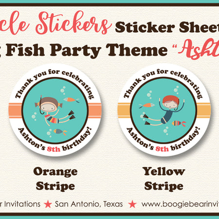 Swimming Fishes Party Stickers Circle Sheet Birthday Pool Ocean Fish Boogie Bear Invitations Ashton Theme