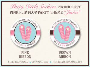 Flip Flop Pool Party Stickers Circle Sheet Birthday Pink Swimming Boogie Bear Invitations Jackie Theme