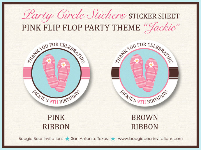 Flip Flop Pool Party Stickers Circle Sheet Birthday Pink Swimming Boogie Bear Invitations Jackie Theme