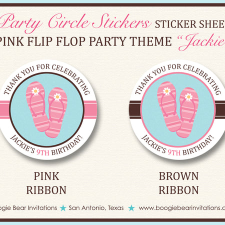 Flip Flop Pool Party Stickers Circle Sheet Birthday Pink Swimming Boogie Bear Invitations Jackie Theme