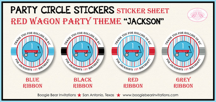 Red Wagon Party Circle Stickers Birthday Sheet Round Boogie Bear Invitations Jackson Theme