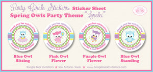 Spring Owls Birthday Party Stickers Circle Sheet Round Easter Boogie Bear Invitations Lorelei Theme