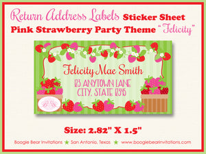 Pink Strawberry Birthday Party Invitation Boogie Bear Invitations Felicity Theme Paperless Printable Printed