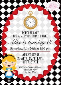 Alice In Wonderland Birthday Party Invitation Queen of Hearts Boogie Bear Invitations Paperless Printable Printed