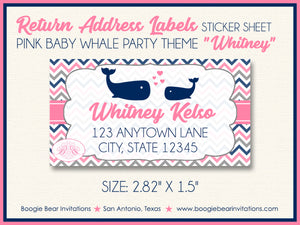 Pink Navy Whale Baby Shower Invitation Girl Boogie Bear Invitations Whitney Theme Paperless Printable Printed