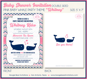 Pink Navy Whale Baby Shower Invitation Girl Boogie Bear Invitations Whitney Theme Paperless Printable Printed