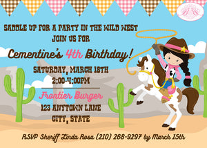 Cowgirl Wild West Birthday Party Invitation Girl Boogie Bear Invitations Clementine Theme Paperless Printable Printed