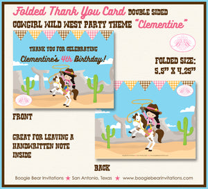 Cowgirl Wild West Party Thank You Card Birthday Country Girl Boogie Bear Invitations Clementine Theme Printed
