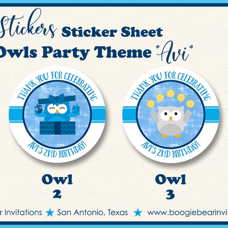 Hanukkah Owls Birthday Party Stickers Circle Sheet Round Blue Boogie Bear Invitations Avi Theme