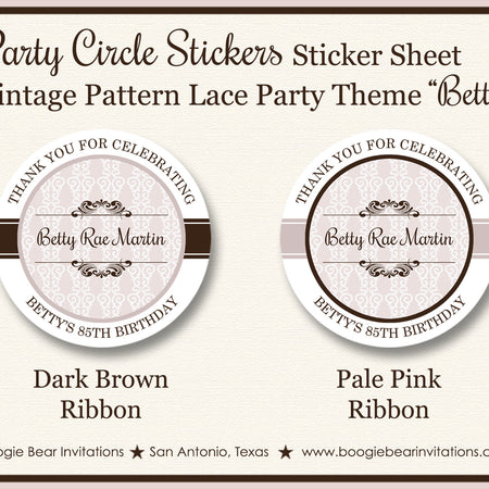 Vintage Lace Party Stickers Circle Sheet Round Birthday Antique Boogie Bear Invitations Betty Theme