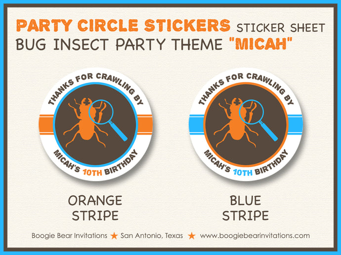 Insect Bug Party Stickers Circle Sheet Round Birthday Hunt Boogie Bear Invitations Micah Theme