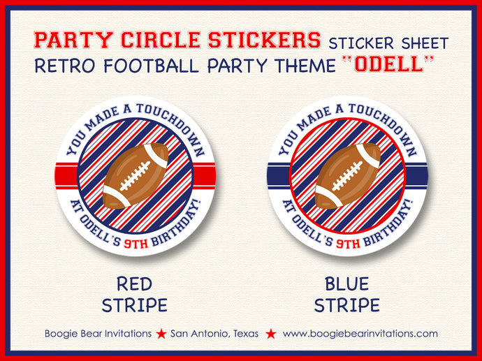Football Birthday Party Stickers Circle Sheet Round Sports Game Boogie Bear Invitations Odell Theme