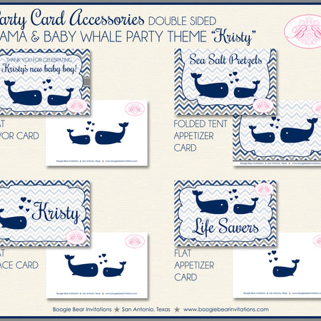Blue Whale Baby Shower Party Favor Party Card Tent Food Place Folded Appetizer Boogie Bear Invitations Kristy Theme