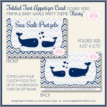 Load image into Gallery viewer, Blue Whale Baby Shower Party Favor Party Card Tent Food Place Folded Appetizer Ocean Sea Boogie Bear Invitations Kristy Theme