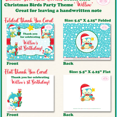 Christmas Birds Party Thank You Cards Birthday Winter Woodland Boogie Bear Invitations Willow Theme Printed
