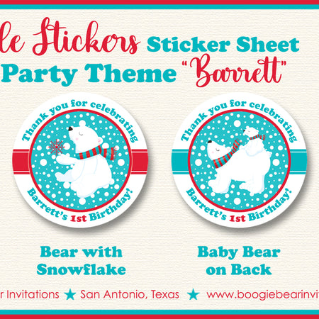 Polar Bear Party Stickers Circle Sheet Birthday Tag Winter Christmas Boogie Bear Invitations Barrett Theme