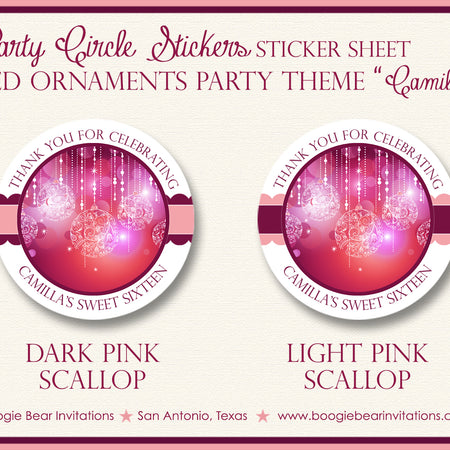 Red Glowing Ornament Party Stickers Circle Sheet Round Birthday Christmas Formal Boogie Bear Invitations Camilla Theme