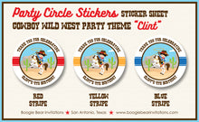 Load image into Gallery viewer, Cowboy Wild West Birthday Party Stickers Circle Sheet Round Country Boy Boogie Bear Invitations Clint Theme