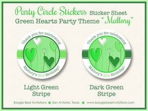 Green Hearts Party Stickers Circle Sheet Round Birthday Balloon Boogie Bear Invitations Mallory Theme