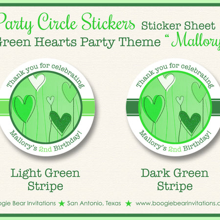 Green Hearts Party Stickers Circle Sheet Round Birthday Balloon Boogie Bear Invitations Mallory Theme