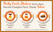 Load image into Gallery viewer, Pumpkin Harvest Birthday Party Stickers Circle Sheet Round Circle Fall Autumn Boogie Bear Invitations Tatum Theme