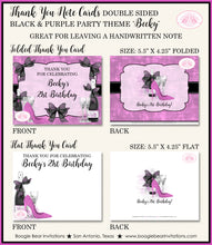 Load image into Gallery viewer, Black Purple Party Thank You Cards Birthday Champagne High Heel Shoes Fashion Chic Fashionista Boogie Bear Invitations Becky Theme Printed