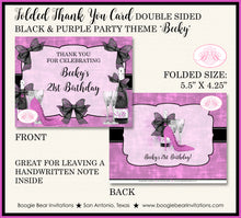 Load image into Gallery viewer, Black Purple Party Thank You Cards Birthday Champagne High Heel Shoes Fashion Chic Fashionista Boogie Bear Invitations Becky Theme Printed