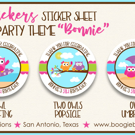 Summer Beach Owls Party Stickers Circle Sheet Birthday Swimming Boogie Bear Invitations Bonnie Theme
