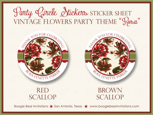 Rose Garden Birthday Party Stickers Circle Sheet Round Vintage Flowers Boogie Bear Invitations Rosa Theme