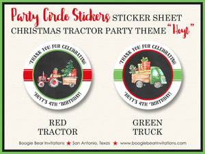 Christmas Tractor Birthday Party Stickers Circle Sheet Round Circle Truck Chalkboard Boogie Bear Invitations Hoyt Theme